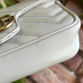 GUCCI GG Marmont White Matelassé Calfskin Crossbody Bag