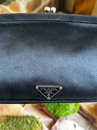 PRADA Black Satin Floral Applique Frame Evening Bag