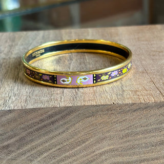HERMES Floral Motif Enamel Narrow Bangle Bracelet