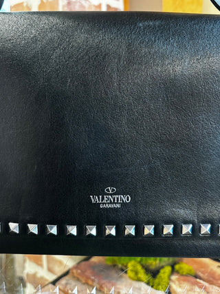 VALENTINO Black Vitello Rockstud Flap Shoulder Bag