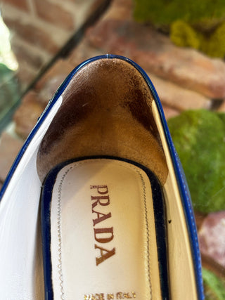PRADA Blue Patent Leather Bow Pumps