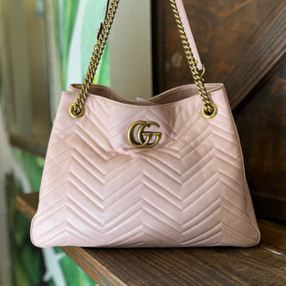 GUCCI GG Marmont Pink Matelassé Leather Chain Shoulder Bag