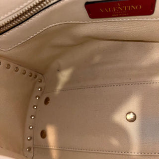 VALENTINO White Rockstud Leather Top Handle