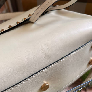 VALENTINO White Rockstud Leather Top Handle