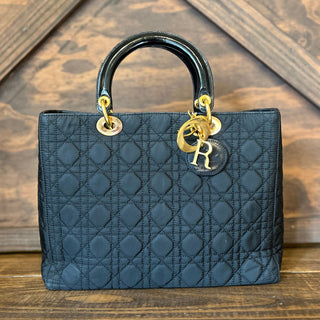 CHRISTIAN DIOR Lady Dior Large Black Nylon Cannage Tote Bag