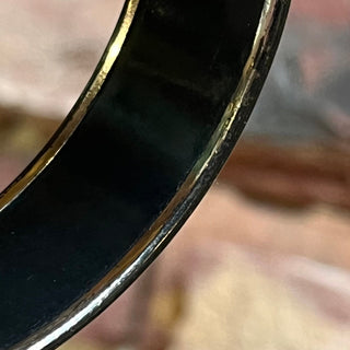 HERMES Wide Black Rim Deco Dot Print Enamel Bangle