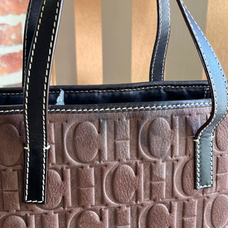 CAROLINA HERRERA Shopper Brown Monogram Leather Tote
