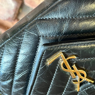 SAINT LAURENT Mini College Shiny Crackled Leather Shoulder Bag