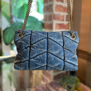 SAINT LAURENT Puffer Small Quilted Denim Shoulder Bag