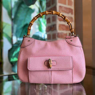 GUCCI Anita Pink Calfskin Bamboo Shoulder Bag ADI11213