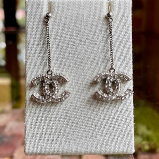 CHANEL CC Drop Baguette Crystal Earrings