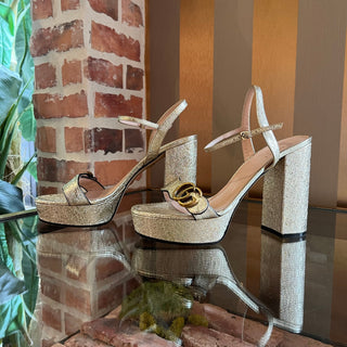 GUCCI Galassia Gold Metallic Marmont Calfskin Platform Heels SZ 40 (US 10)