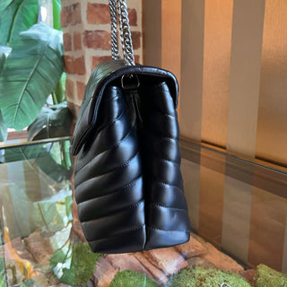 SAINT LAURENT Medium LouLou Black Matelasse Shoulder Bag