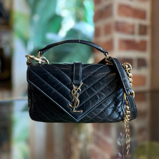 SAINT LAURENT Mini College Shiny Crackled Leather Shoulder Bag