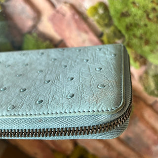 GUCCI Long Zip Organizer Blue Ostrich Interlocking G Wallet
