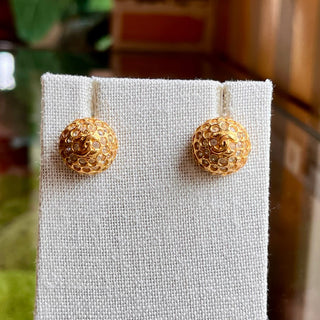 CHANEL CC Clip On Round Gold-Plated Crystal Vintage Earrings