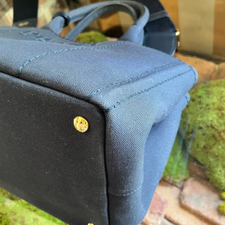 PRADA Jardinière Large Navy Blue Cotton Canvas Tote