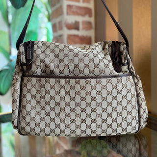 GUCCI Beige Brown GG Canvas Diaper Crossbody Bag