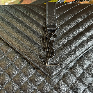 SAINT LAURENT Large Black On Black Triquilt Shoulder Bag