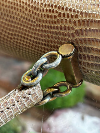 GUCCI Beige Vintage Lizard Embossed Satchel