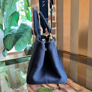 PRADA Jardinière Large Navy Blue Cotton Canvas Tote