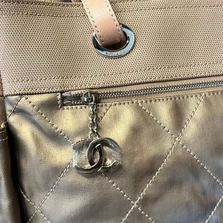 CHANEL Paris Biarritz Large Metallic Gold Coated Canvas Tote Bag ADI11203