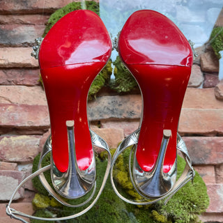 LOUBOUTIN Okydok Lurex Silver Metallic Patent Leather Heels SZ 41 (US 11)