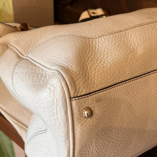 GUCCI Diana White Leather Bamboo Top Handle Tote