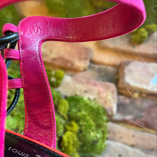 LOUIS VUITTON Pink Red Suede Rita Flat Sandals SZ 36.5 (6.5 US)