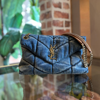 SAINT LAURENT Puffer Small Quilted Denim Shoulder Bag
