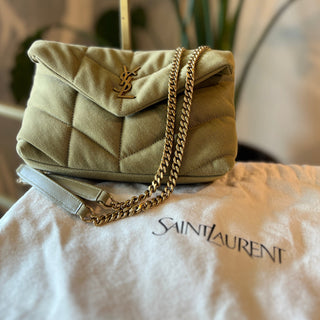 SAINT LAURENT Loulou Puffer Quilted Mini Green Shoulder Bag