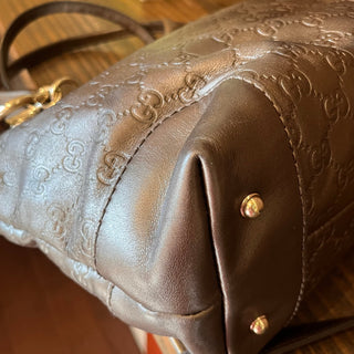 GUCCI Heart-Bit Brown Metallic Guccissima Leather Tote