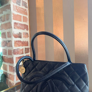 CHANEL Medallion Quilted Caviar Leather Tote Bag