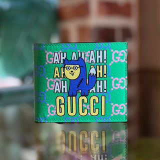 GUCCI Green Raccoon GG Print Leather Wallet
