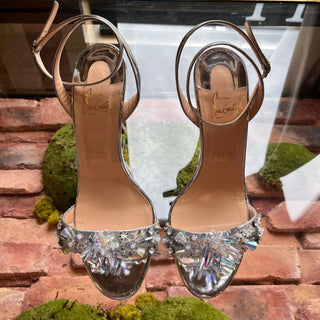 LOUBOUTIN Okydok Lurex Silver Metallic Patent Leather Heels SZ 41 (US 11)