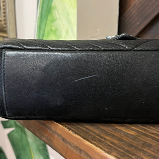 SAINT LAURENT YSL College Black Sheepskin Matelassé Chevron Monogram Shoulder Bag