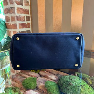 PRADA Jardinière Large Navy Blue Cotton Canvas Tote