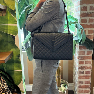 SAINT LAURENT Large Black On Black Triquilt Shoulder Bag