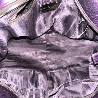 FERRAGAMO Metallic Purple Leather Woven Gancini Hobo Bag