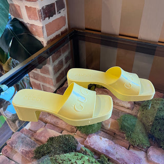 GUCCI Yellow Rubber Slides Heels 36