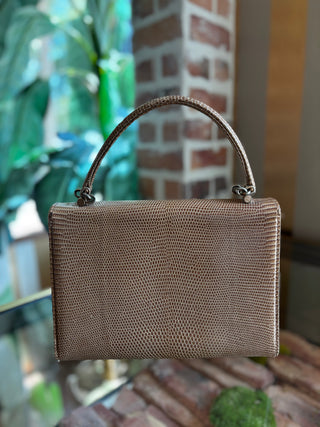 GUCCI Beige Vintage Lizard Embossed Satchel