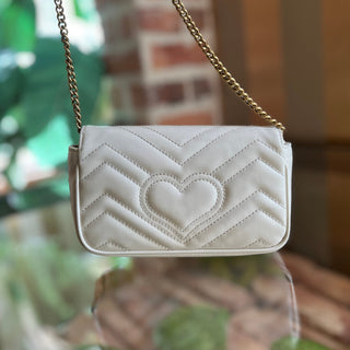 GUCCI GG Marmont White Matelassé Calfskin Crossbody Bag
