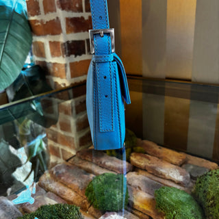 FENDI Vitello Enamel Azzurro Nebula Baguette Shoulder Bag