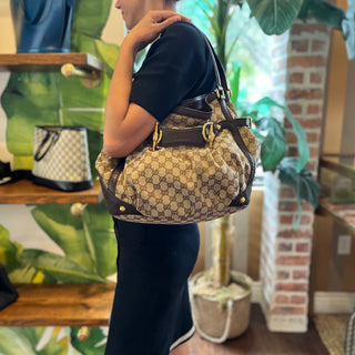 GUCCI Jockey GG Brown Monogram Canvas Hobo Bag