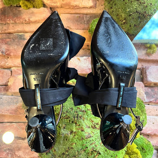 PRADA Black Patent Leather Pointed Toe Sling Backs w/bow SZ 36.5 (6.5 US)