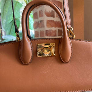 FERRAGAMO The Studio Medium Beige Brown Canvas Calfskin Gancini Tote Bag