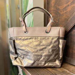 CHANEL Paris Biarritz Large Metallic Gold Coated Canvas Tote Bag ADI11203