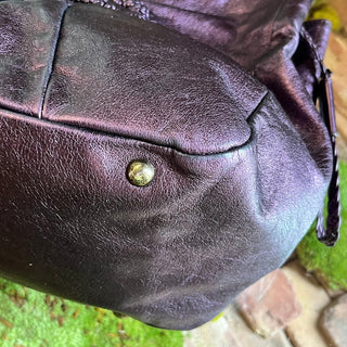 FERRAGAMO Metallic Purple Leather Woven Gancini Hobo Bag