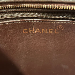 CHANEL Logo Tote Brown Embroidered Calfskin Leather Vintage Tote