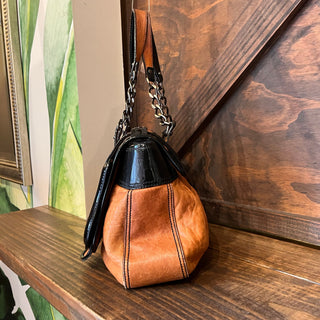FENDI B Bag Osso Tan Nappa Patent Shoulder Bag